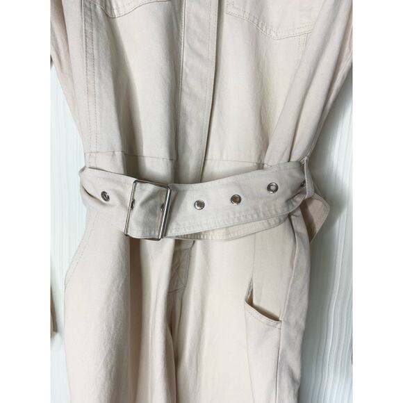 FARROW Ecru Cream Long Sleeve Twill Belted Long Sleeve Cotton Jumpsuit US SMALL - Picture 15 of 16